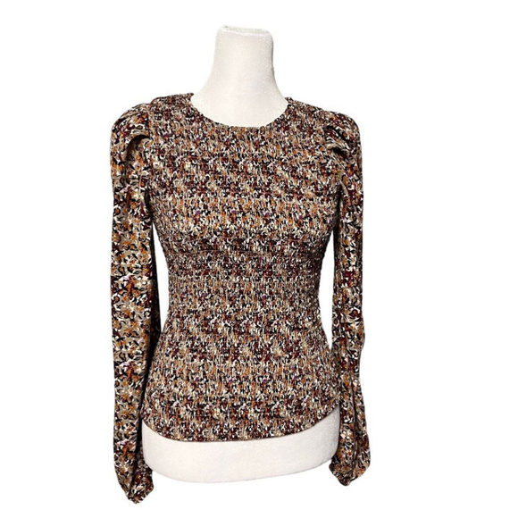 Evereve Margaret Floral Smocked Elastic Cuff Puff Sleeve Blouse Size XS - Picture 5 of 10